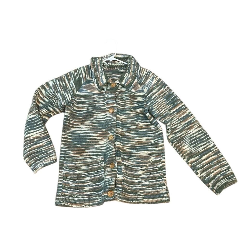 Vintage Y2K Multi Color Cardigan Button Up Wool Collared Knit Cozy Sz Small